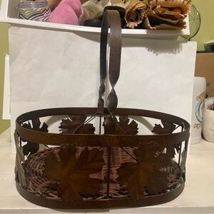 Rustic Brown Metal Leaf Basket